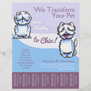 Hund Groomer Shabby chic Westie Tear Lakan Reklamblad