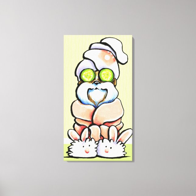 Hund Groomer Spa Robed Shih Tzu Cucumber Canvastryck (Framsida)