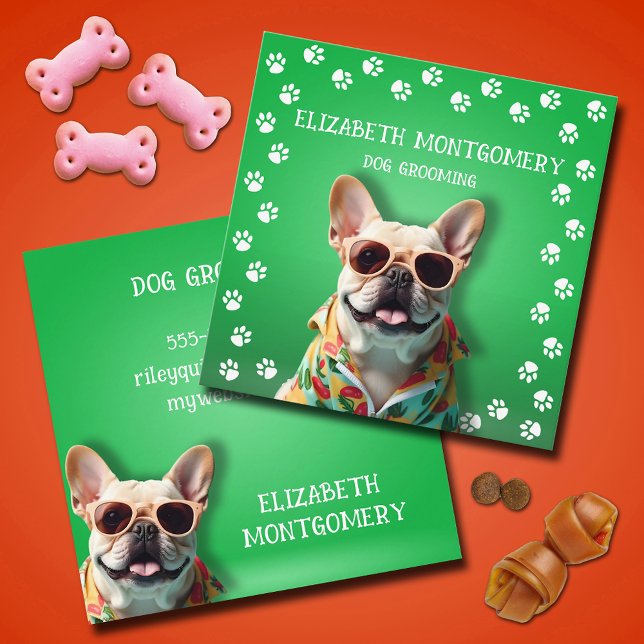 Hund Groomer Tass avtryck Fyrkantigt Visitkort (Dog Groomer Paw Prints Square Business Cards)
