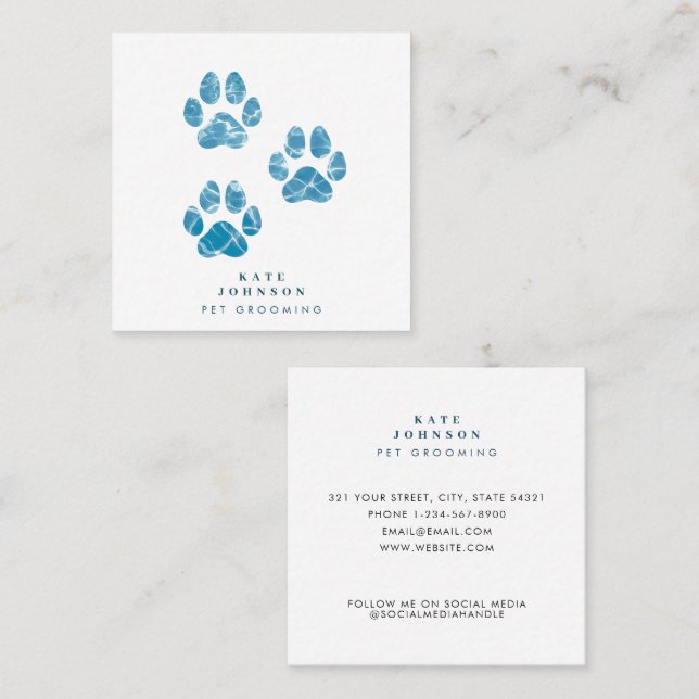 Hund Groomer Tvättar Tassar-utskrifter vattenfärg  Fyrkantigt Visitkort (Fram/baksida)