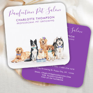 Hund Groomer Walker Pet Sitta Watercolor QR Code Fyrkantigt Visitkort