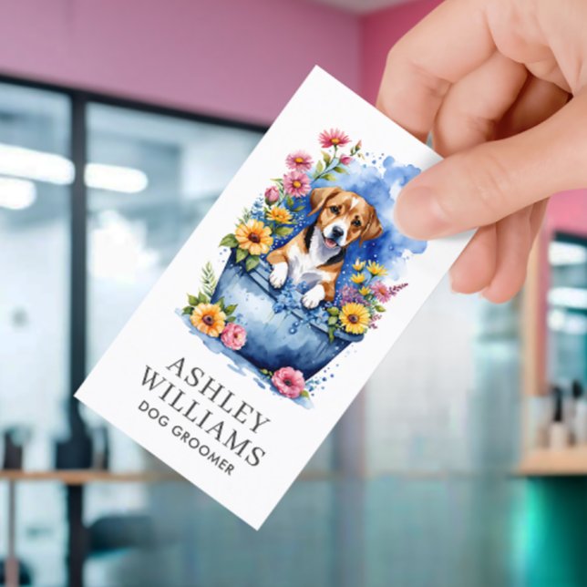 Hund Groomer Watercolor QR-kod Visitkort (Skapare uppladdad)