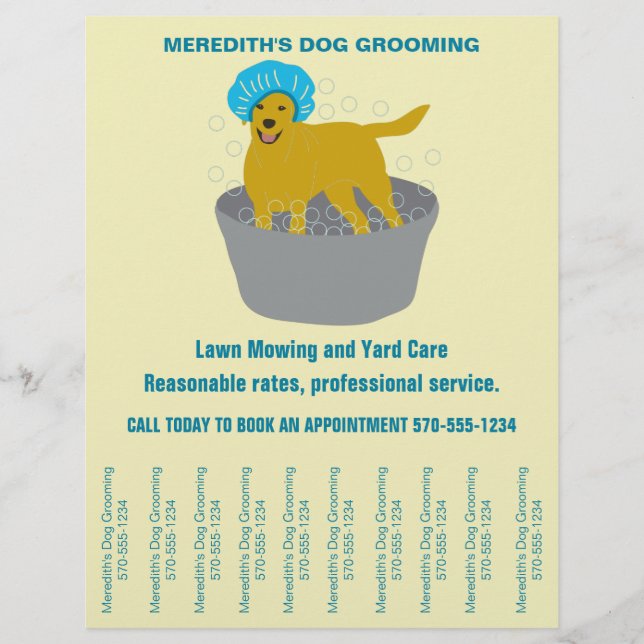 Hund Groomers Business Hund Tear Off Strips Reklamblad (Framsidan)