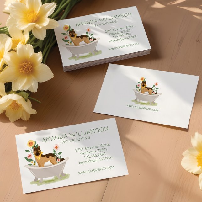 Hund Grooming German shepard Hund i badkar Visitkort (Dog Grooming German Shepard Dog In Bathtub Business Card)