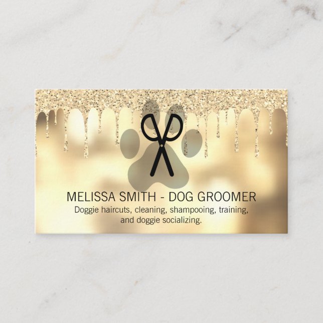 Hund Grooming | Glitter-droppblock Visitkort (Framsida)