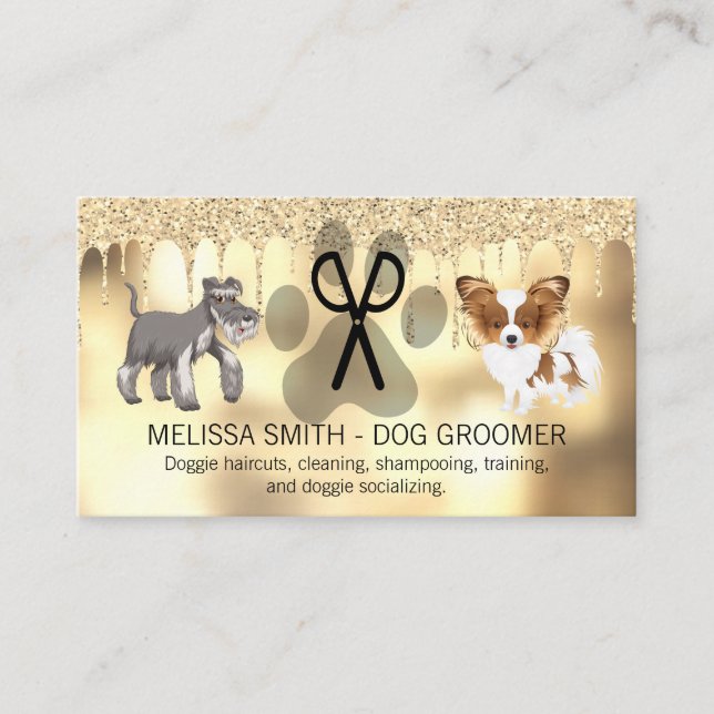 Hund Grooming | Luxury Glitter Drip Visitkort (Framsida)