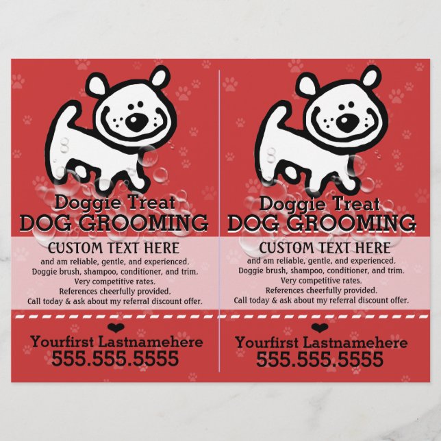 Hund Grooming.Pet Groomer.2 för 1.Anpassade. Reklamblad (Framsidan)