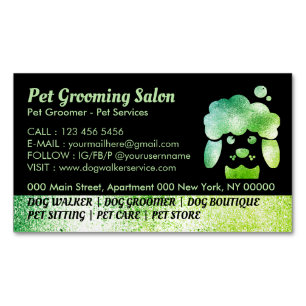 Hund Grooming Salon grönt baspa Magnetiska Visitkort