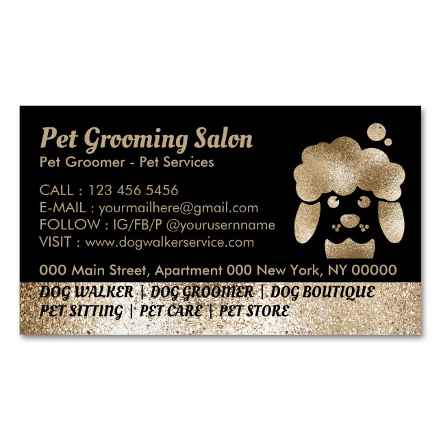 Hund Grooming Salon Guld badspa Magnetiska Visitkort (Framsida)