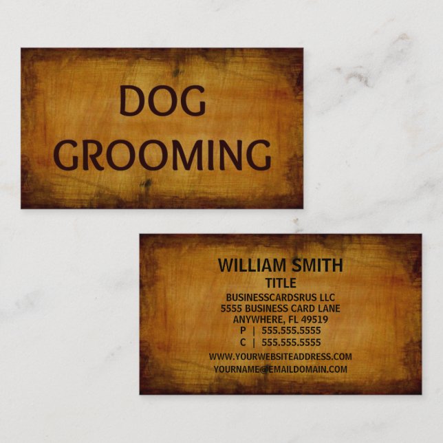 Hund Grooming Wood Grain Visitkort (Fram/baksida)