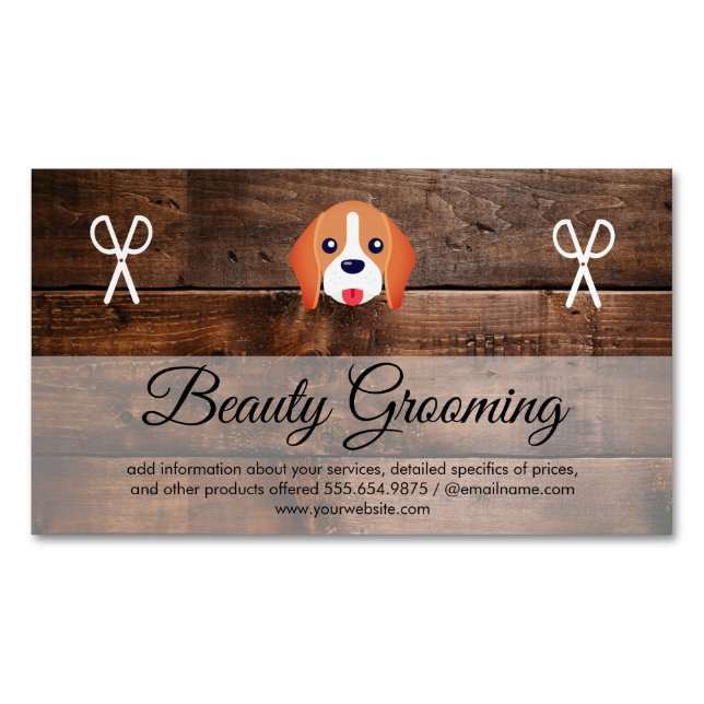 Hund Grooming Wood Panels Magnetiska Visitkort (Framsida)