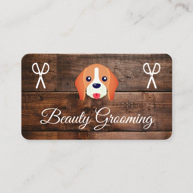 Hund Grooming Wood Panels Visitkort (Framsida)