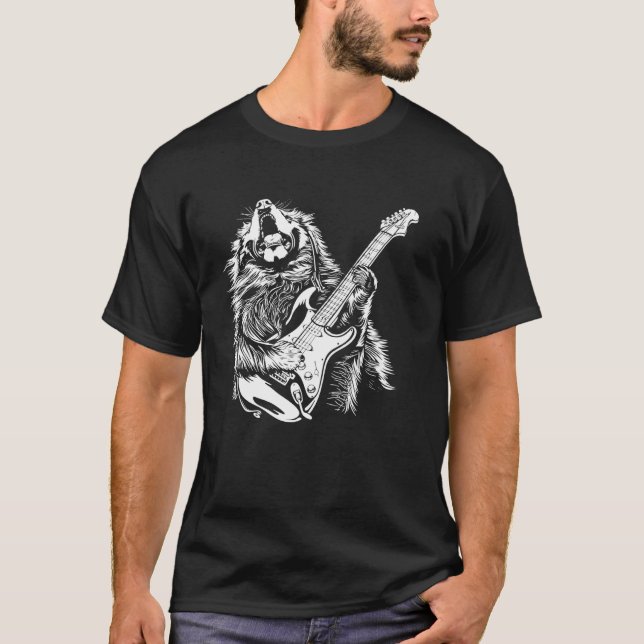 Hund Guitarist Guitar - tibetansk mastiff Pappa Ma T Shirt (Framsida)