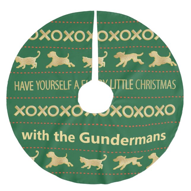 Hund Guld Cat Hårig jul Julgransmatta Borstad Polyester (Framsidan)