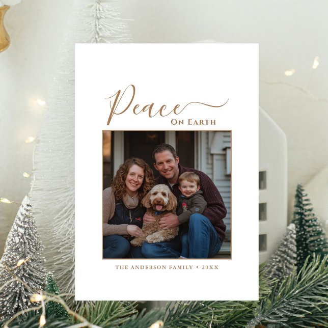 Hund Guld Peace on Earth Family Photo jul Julkort (Skapare uppladdad)