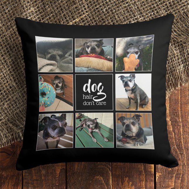 Hund Hair bryr sig inte 🐾 Pet Photo Collage Kudde (Dog Hair Don't Care 🐾 Pet Photo Collage Throw Pillow
)