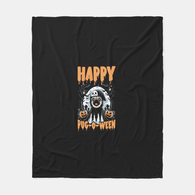 Hund Halloween 2024 Bus eller godis Pug Halloween  Fleecefilt (Framsidan)
