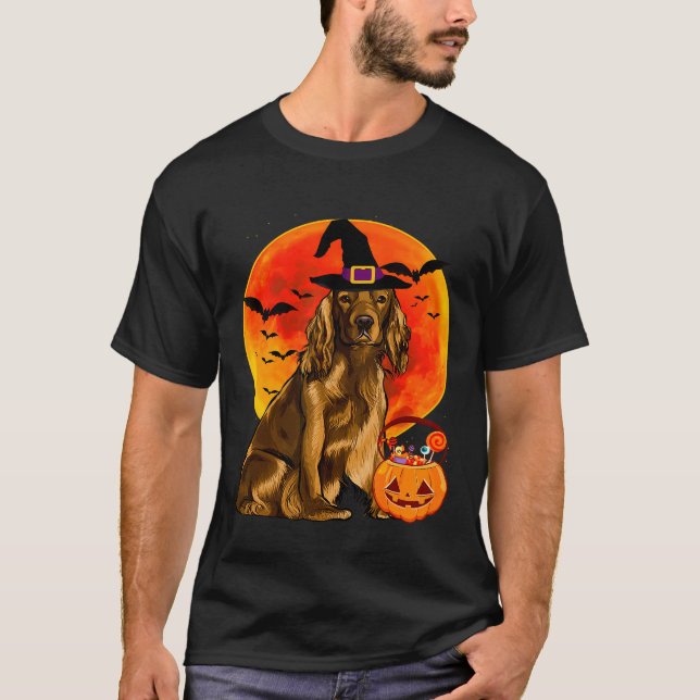 Hund Halloween Cocker Spain Jack o lantern Pumpki T Shirt (Framsida)