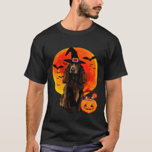 Hund Halloween Fält Spaniel Jack o lantern Pumpkin T Shirt