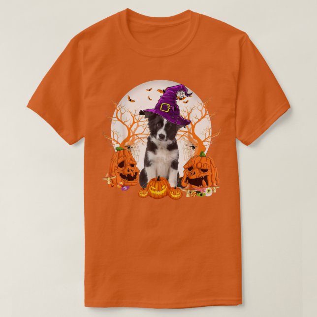 Hund Halloween Gräns Collie Hund Pum T Shirt (Design framsida)