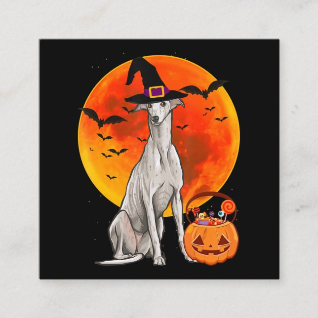 Hund Halloween Greyhound Jack o lantern Pumpkin Fyrkantigt Visitkort (Framsida)