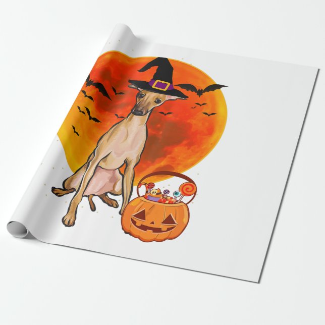 Hund Halloween Italienska Greyhound Jack o lantern Presentpapper (Utrullad)