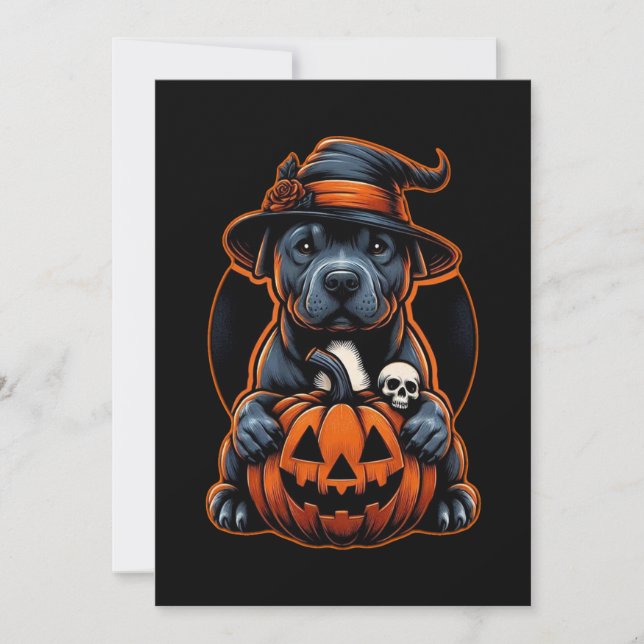 Hund Halloween - Pitbull Witch Inbjudningar (Framsida)