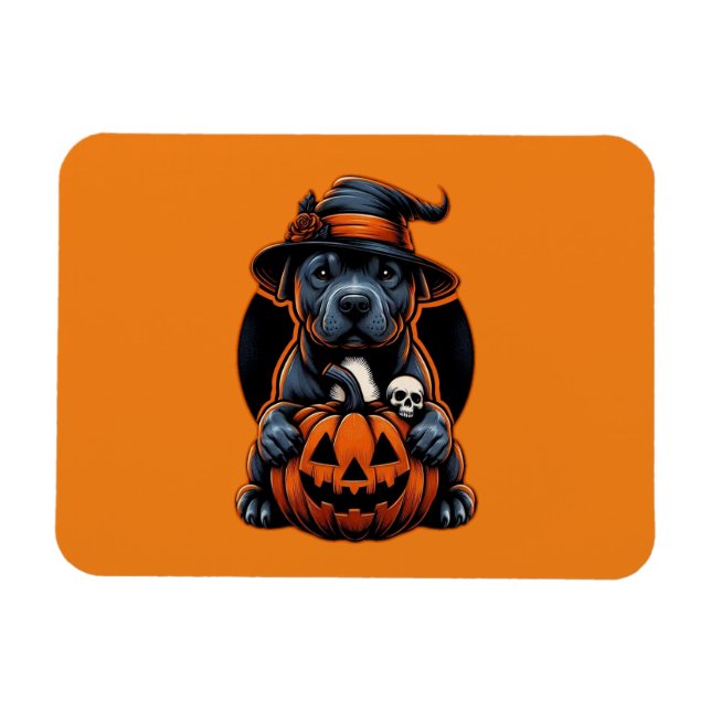 Hund Halloween - Pitbull Witch Magnet (Horisontell)
