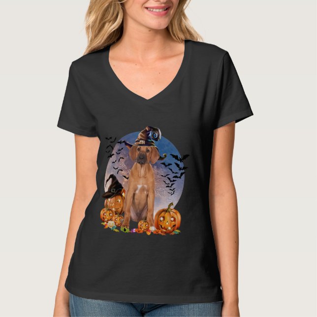 Hund Halloween Rhodesian Ridgeback Jack o lantern  T Shirt (Framsida)