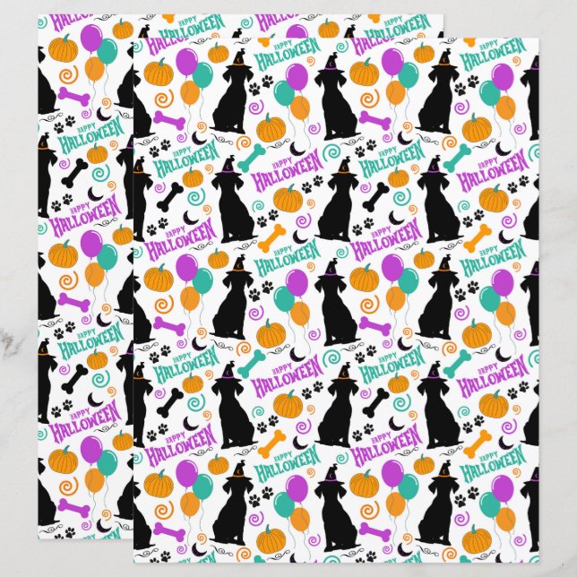 Hund Halloween Scrapbookpapper (Fram/baksida)