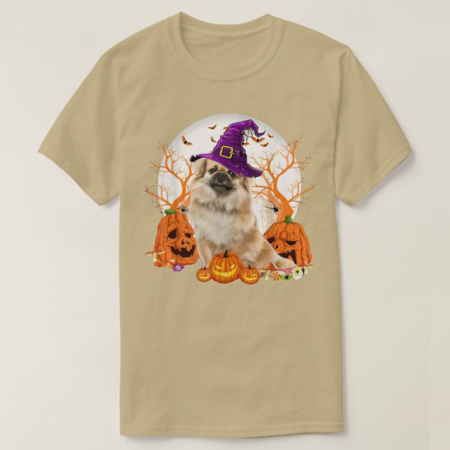 Hund Halloween Tibetansk spanjor Hund Jack o lante T Shirt (Design framsida)