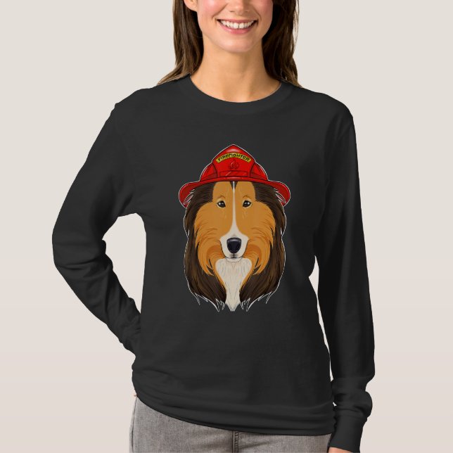 Hund Handler I Fireman Hund I Firefighter Collie T Shirt (Framsida)