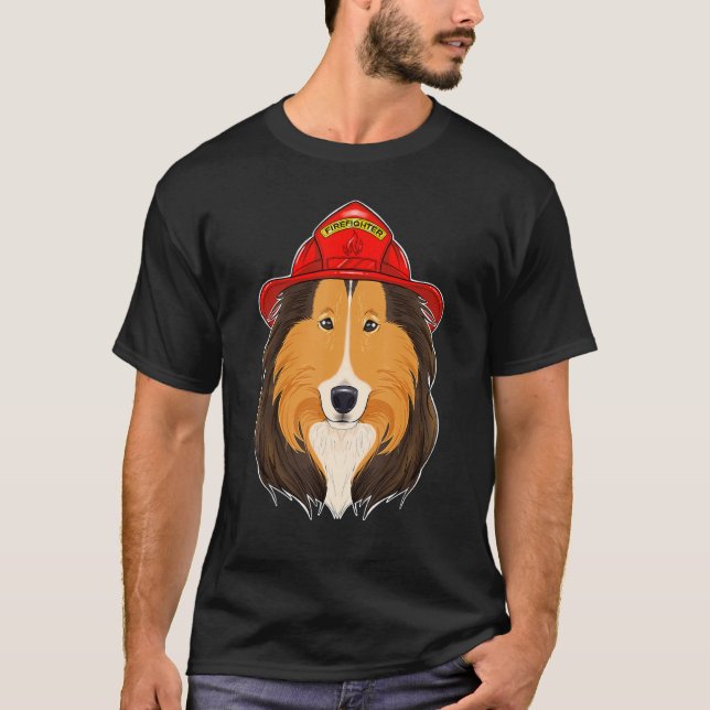 Hund Handler I Fireman Hund I Firefighter Collie T Shirt (Framsida)