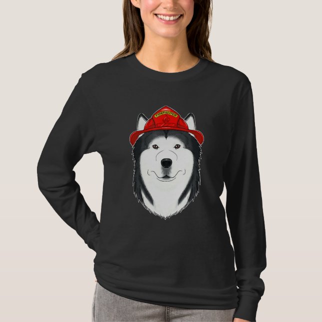 Hund Handler I Fireman Hund I Firefighter Husky T Shirt (Framsida)