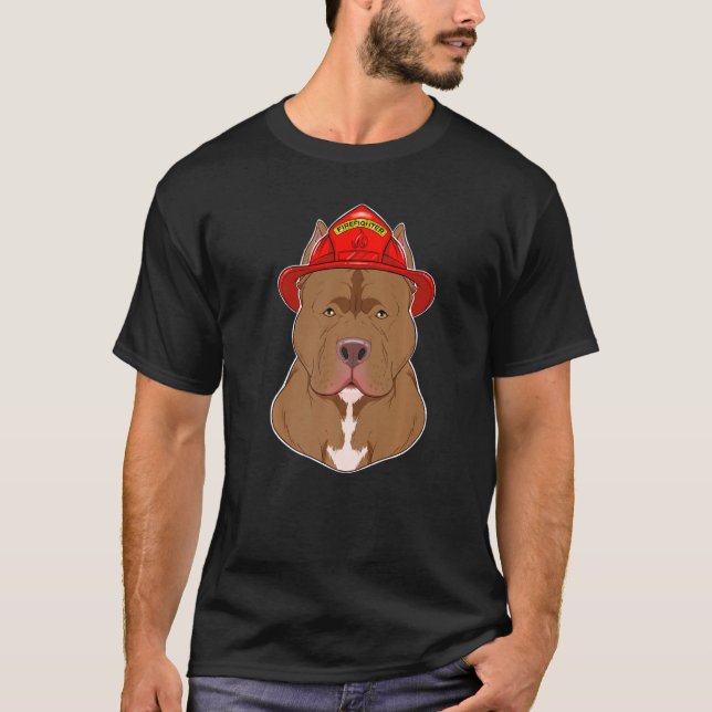 Hund Handler I Fireman Hund I Firefighter Pitbull T Shirt (Framsida)