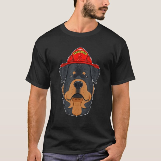 Hund Handler I Fireman Hund I Firefighter Rottwei T Shirt (Framsida)