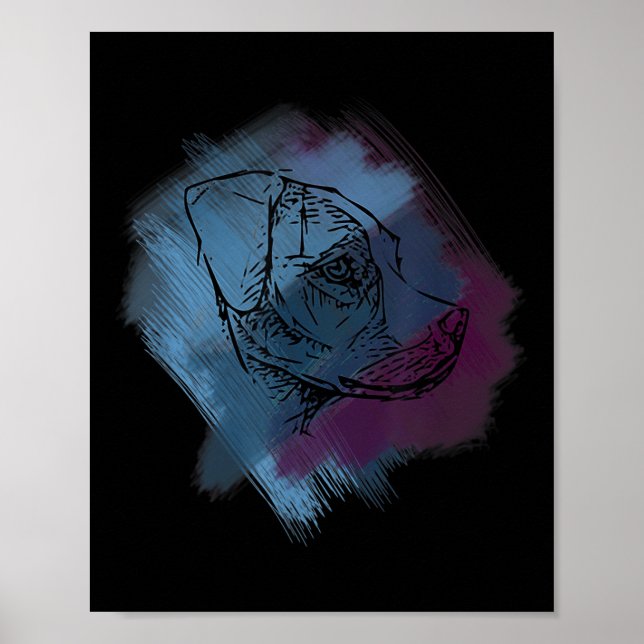 Hund Hatch - Färg Line Art Tattoo Poster (Framsidan)