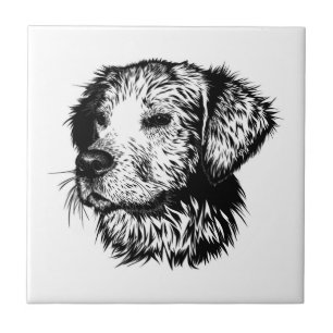 Hund Head Sketch Kakelplatta