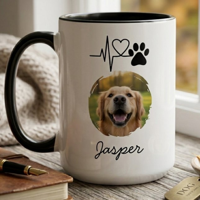 Hund Hjärtfrekvens Tassavtryck Husdjur Minnesgåva Mugg (Pet photo mug)