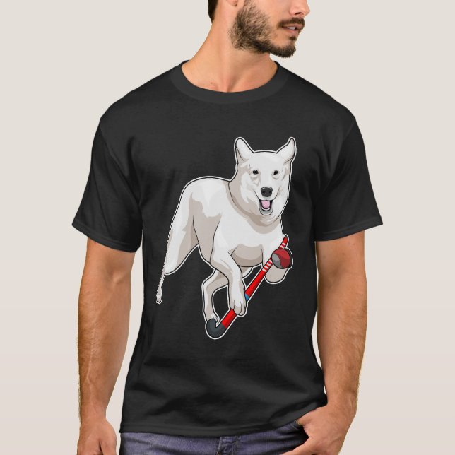 Hund Hockey Hockey stick T Shirt (Framsida)
