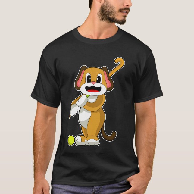 Hund Hockey Hockey stick T Shirt (Framsida)