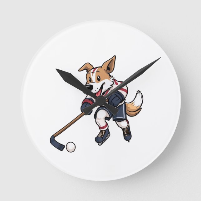 Hund Hockey Player Rund Klocka (Framsida)