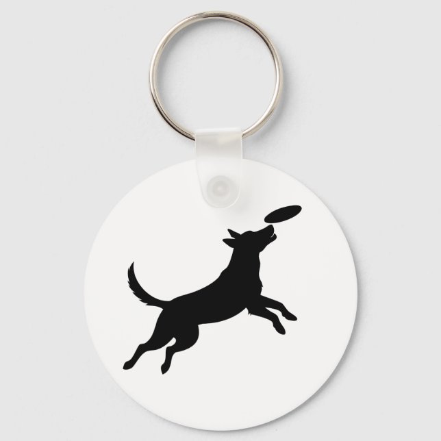 hund hoppar för att fånga en frisbee nyckelring (Framsida)