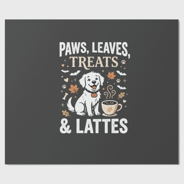 Hund Höst Latte Halloween Presentpapper (Platt)