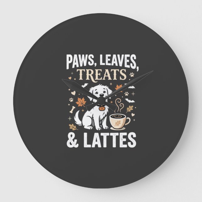 Hund Höst Latte Halloween Stor Klocka (Framsida)
