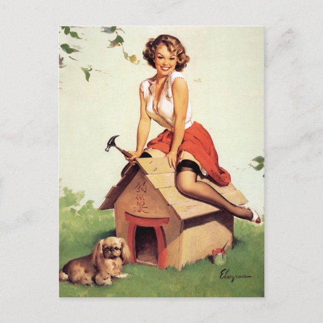 Hund House Pin Up Vykort (Framsida)