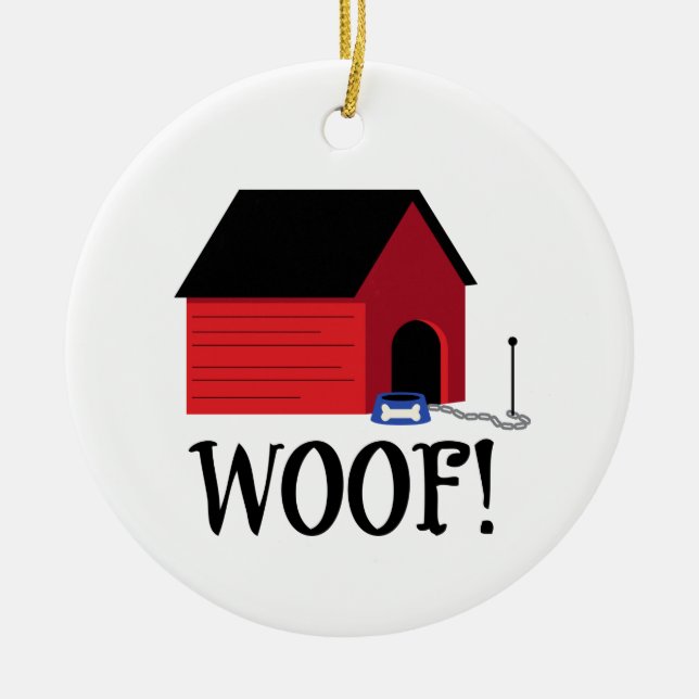 Hund House Woof Julgransprydnad Keramik (Framsidan)