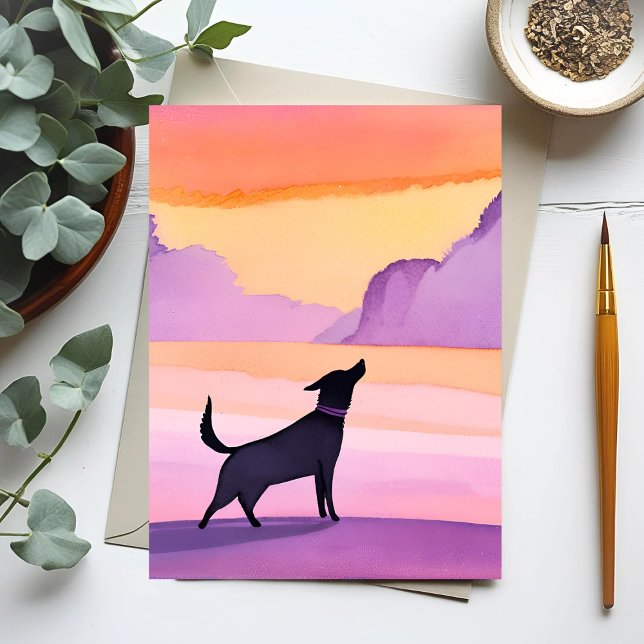 Hund Howl | Black Hund Watercolor Silhouette Vykort (Skapare uppladdad)