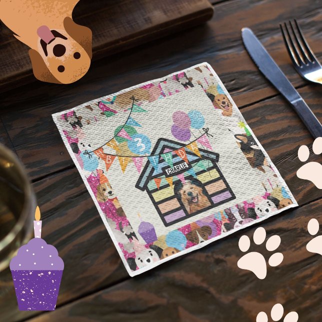 Hund hund för partyware-service för Födelsedagsfes Pappersservett (Dog party napkin)