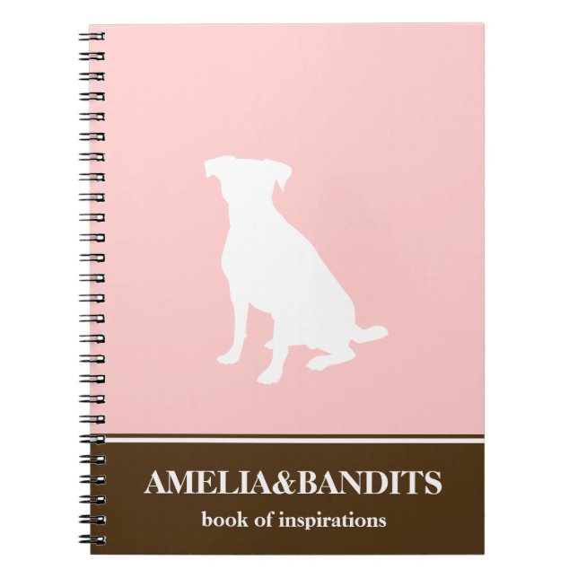 Hund hund  silhuette rosa inspiration journal anteckningsbok med spiral (Framsidan)